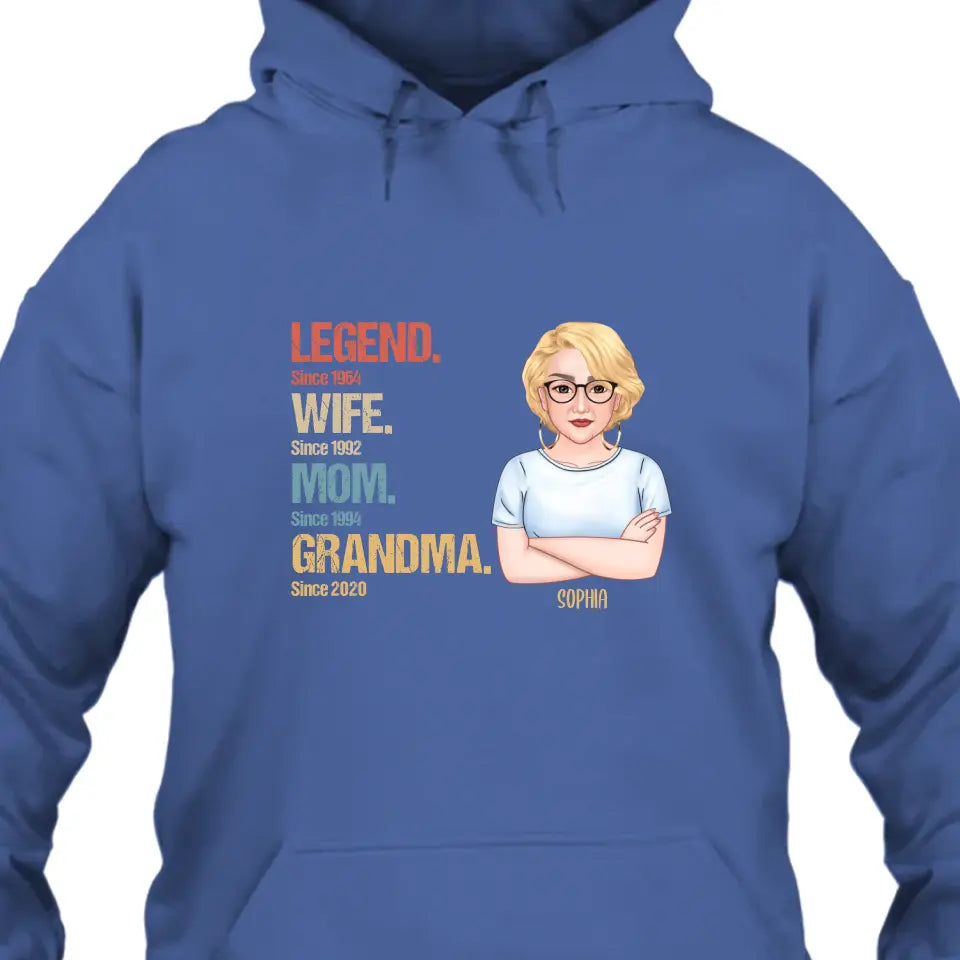 Personalized Vintage Legend Wife Mom Grandma T-Shirt and Hoodie - Custom Gift for Mother's Day, Christmas