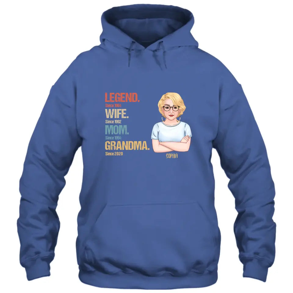 Personalized Vintage Legend Wife Mom Grandma T-Shirt and Hoodie - Custom Gift for Mother's Day, Christmas