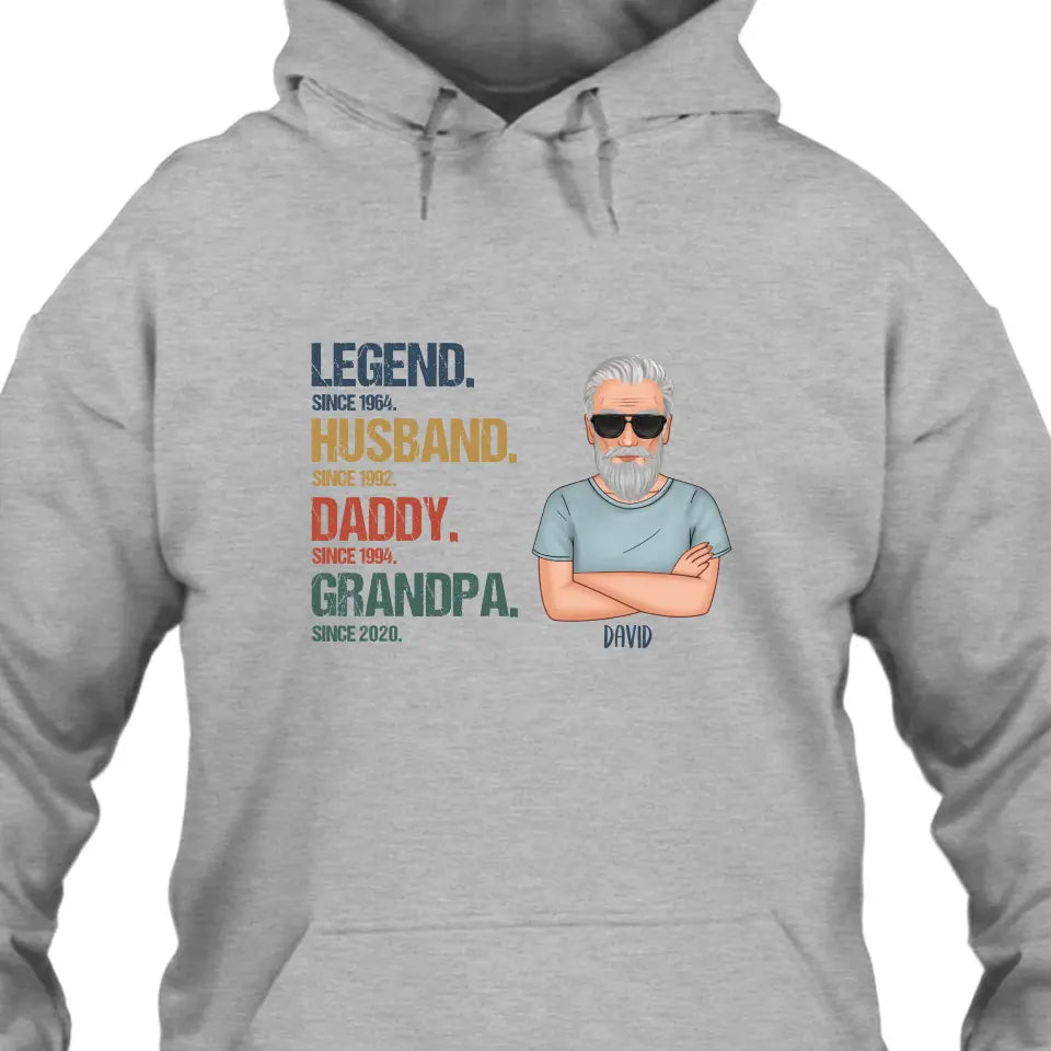 Personalized Vintage Legend Husband Daddy Grandpa T-Shirt and Hoodie - Custom Gift for Father's Day, Christmas