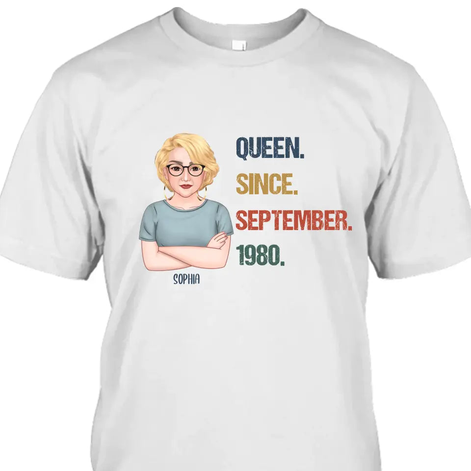 Personalized Birthday Month and Year - Queen Since, Queen Was Born In - Personalized Light Color T-Shirt and Hoodie - Gift For Birthday