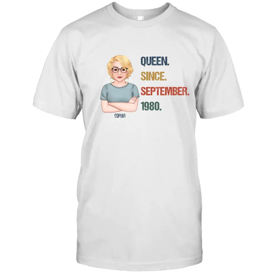 Personalized Birthday Month and Year - Queen Since, Queen Was Born In - Personalized Light Color T-Shirt and Hoodie - Gift For Birthday