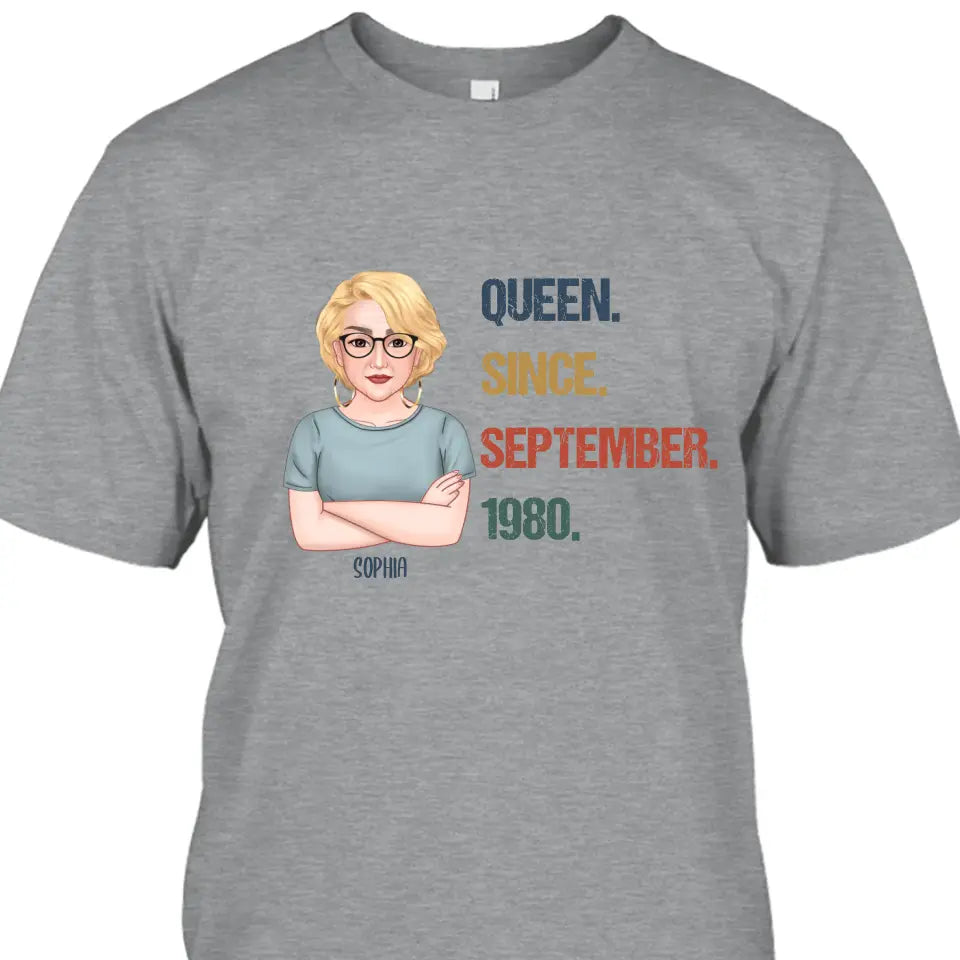 Personalized Birthday Month and Year - Queen Since, Queen Was Born In - Personalized Light Color T-Shirt and Hoodie - Gift For Birthday