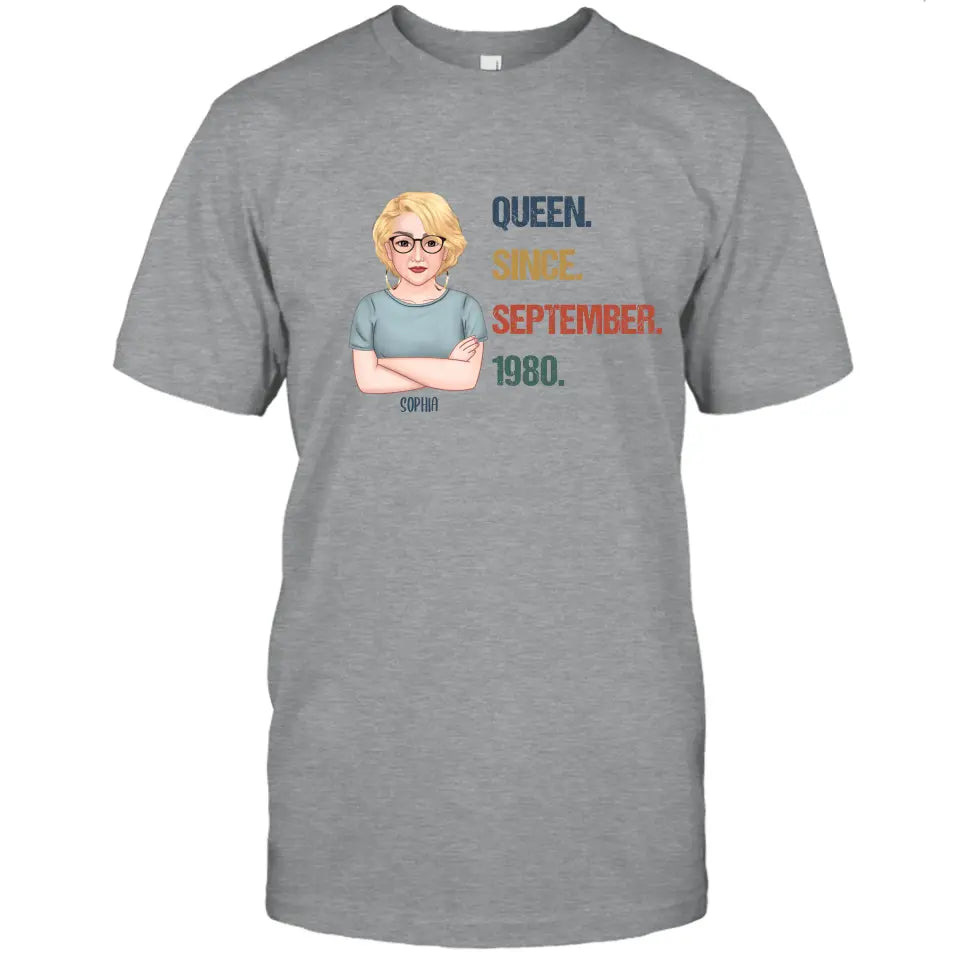 Personalized Birthday Month and Year - Queen Since, Queen Was Born In - Personalized Light Color T-Shirt and Hoodie - Gift For Birthday