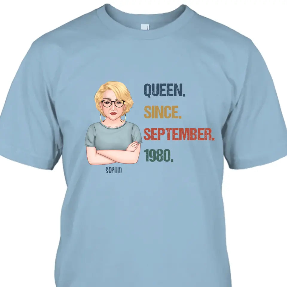 Personalized Birthday Month and Year - Queen Since, Queen Was Born In - Personalized Light Color T-Shirt and Hoodie - Gift For Birthday