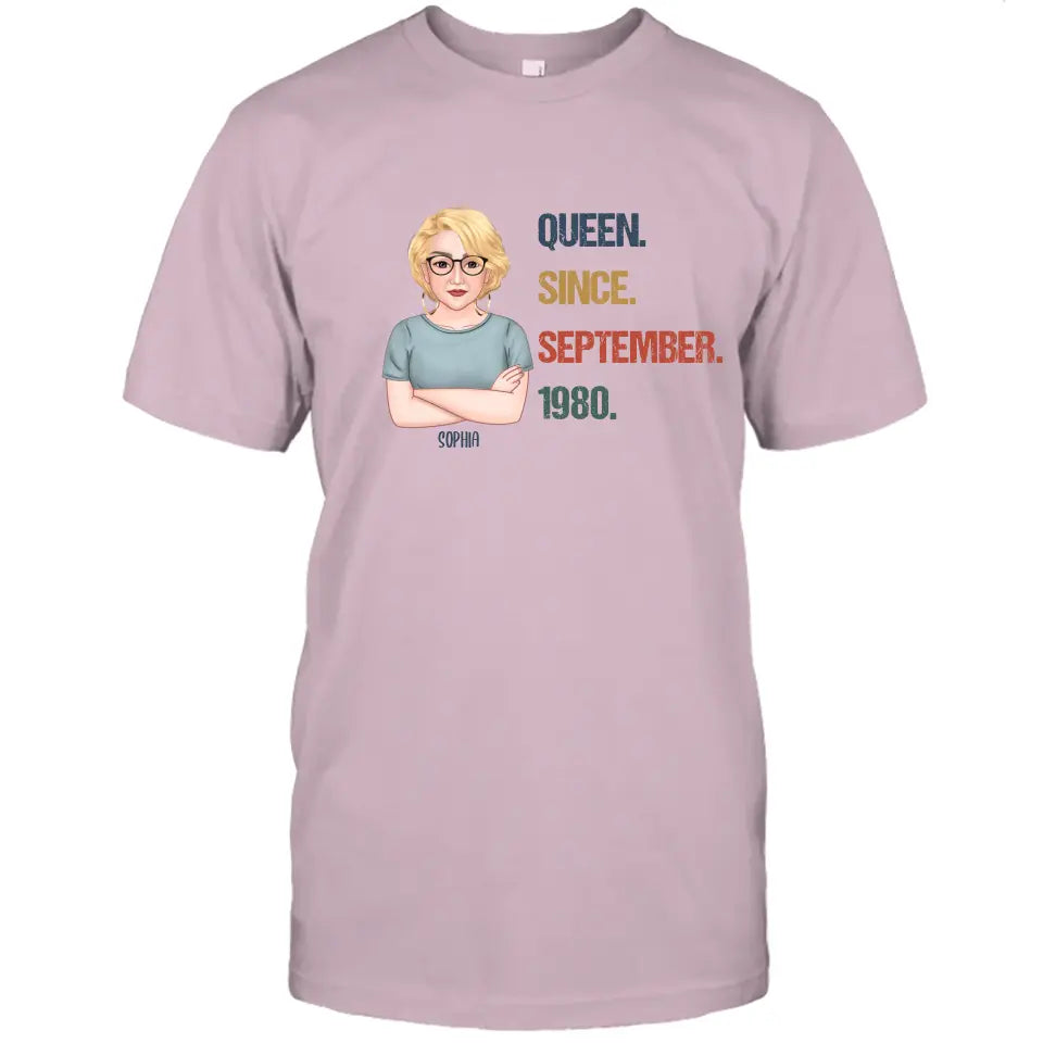 Personalized Birthday Month and Year - Queen Since, Queen Was Born In - Personalized Light Color T-Shirt and Hoodie - Gift For Birthday