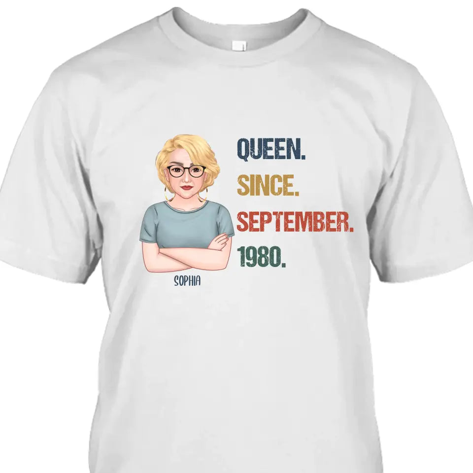 Personalized Birthday Month and Year - Queen Since, Queen Was Born In - Personalized Light Color T-Shirt and Hoodie - Gift For Birthday