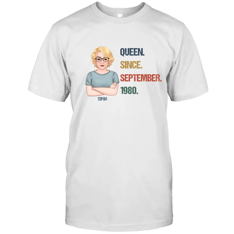 Personalized Birthday Month and Year - Queen Since, Queen Was Born In - Personalized Light Color T-Shirt and Hoodie - Gift For Birthday