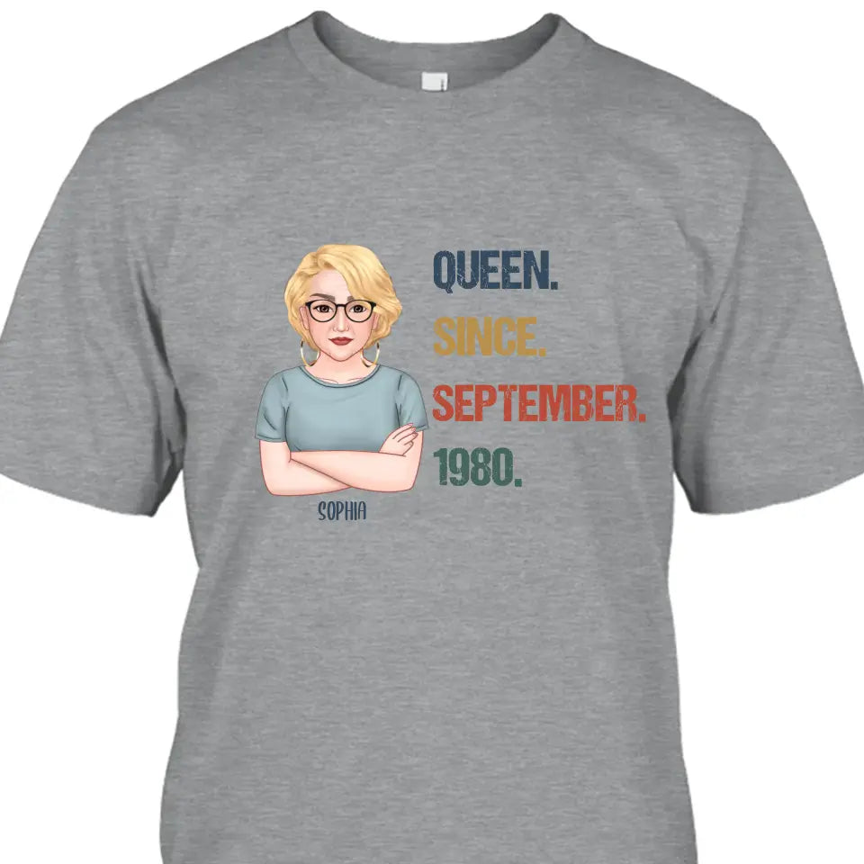 Personalized Birthday Month and Year - Queen Since, Queen Was Born In - Personalized Light Color T-Shirt and Hoodie - Gift For Birthday