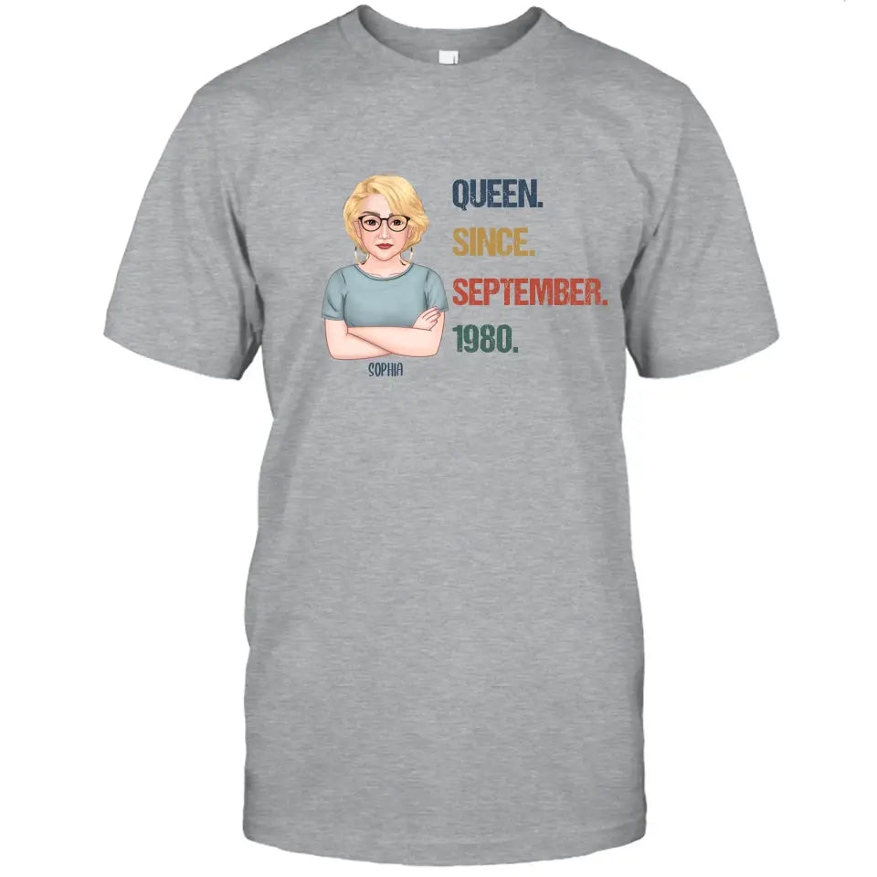 Personalized Birthday Month and Year - Queen Since, Queen Was Born In - Personalized Light Color T-Shirt and Hoodie - Gift For Birthday