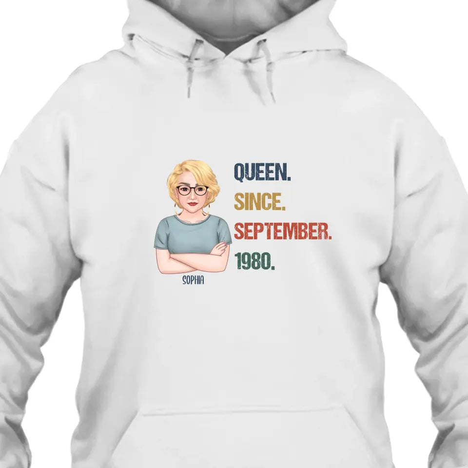 Personalized Birthday Month and Year - Queen Since, Queen Was Born In - Personalized Light Color T-Shirt and Hoodie - Gift For Birthday