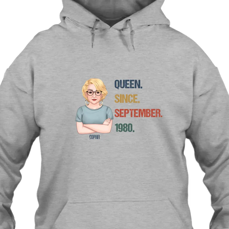 Personalized Birthday Month and Year - Queen Since, Queen Was Born In - Personalized Light Color T-Shirt and Hoodie - Gift For Birthday