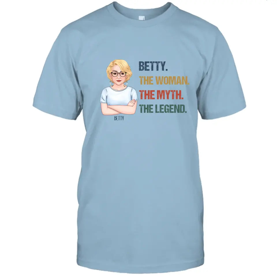 The Woman The Myth The Legend - Personalized Light Color T-Shirt and Hoodie - Gift For Birthday, Christmas