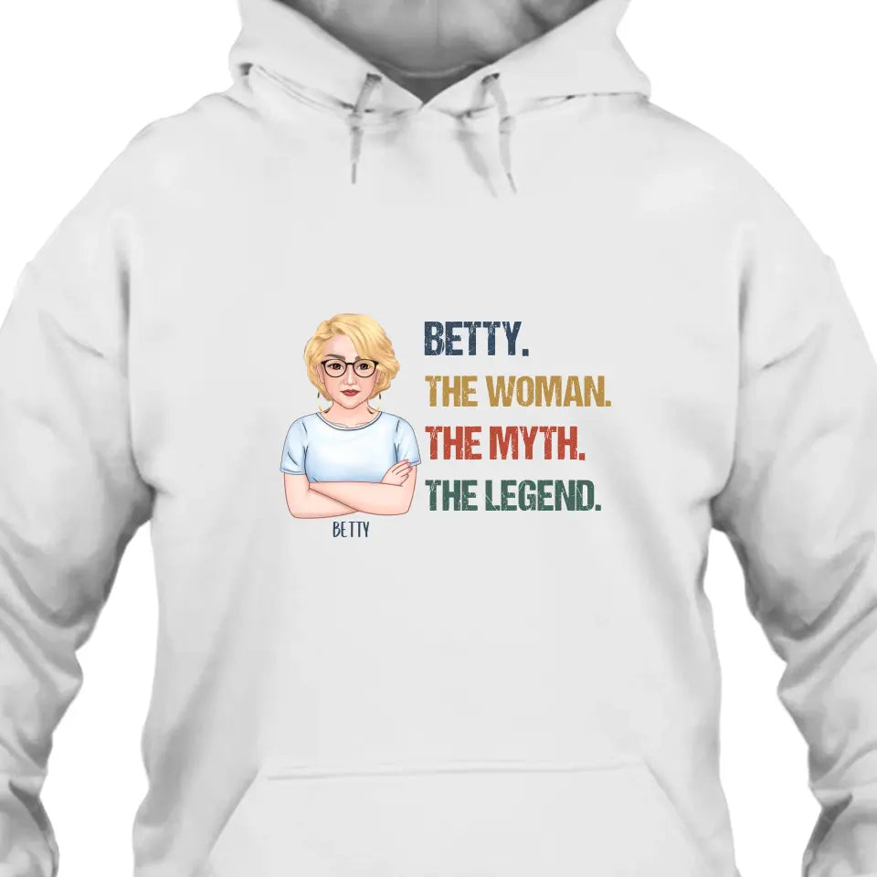 The Woman The Myth The Legend - Personalized Light Color T-Shirt and Hoodie - Gift For Birthday, Christmas