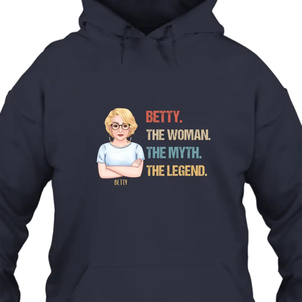 The Woman The Myth The Legend - Personalized Dark Color T-Shirt and Hoodie - Gift For Birthday, Christmas