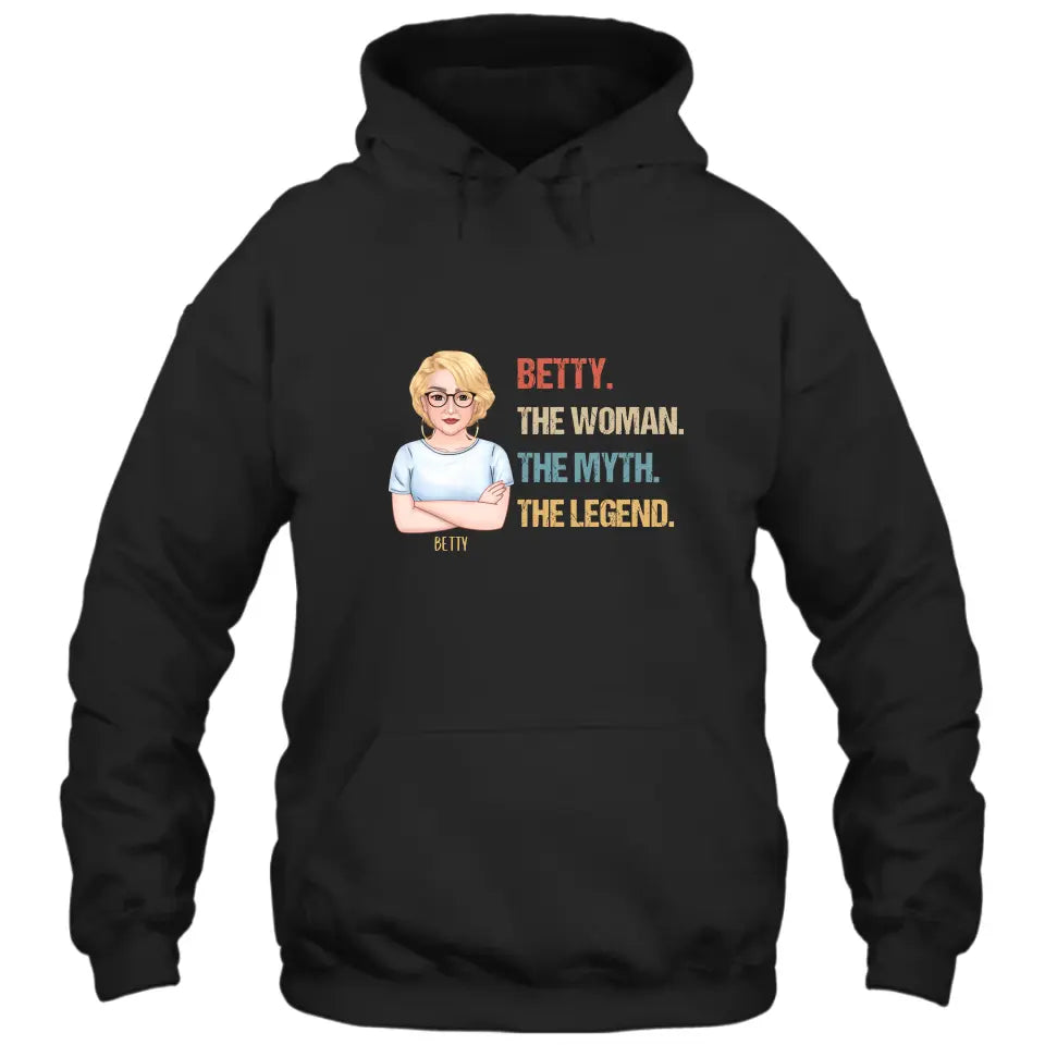 The Woman The Myth The Legend - Personalized Dark Color T-Shirt and Hoodie - Gift For Birthday, Christmas