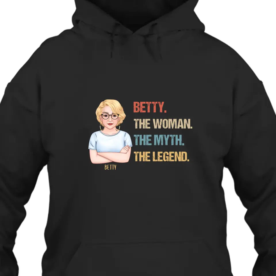 The Woman The Myth The Legend - Personalized Dark Color T-Shirt and Hoodie - Gift For Birthday, Christmas