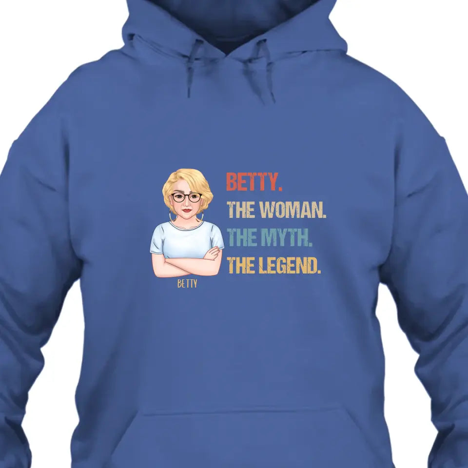 The Woman The Myth The Legend - Personalized Dark Color T-Shirt and Hoodie - Gift For Birthday, Christmas