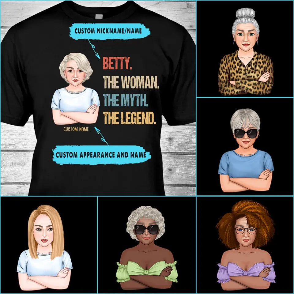 The Woman The Myth The Legend - Personalized Dark Color T-Shirt and Hoodie - Gift For Birthday, Christmas