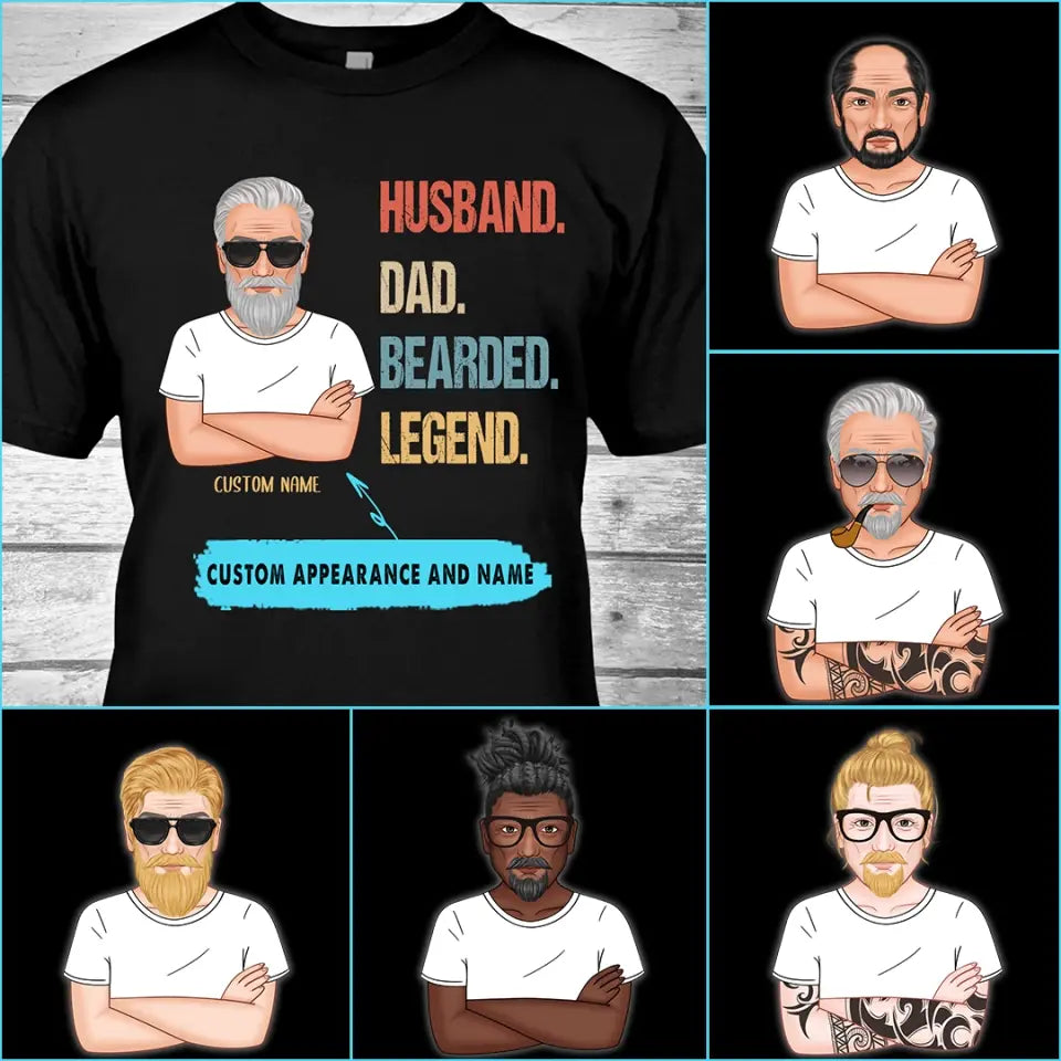 Husband Dad Bearded Legend - Personalized Dark Color T-Shirt and Hoodie - Gift For Birthday, Christmas, Father's Day