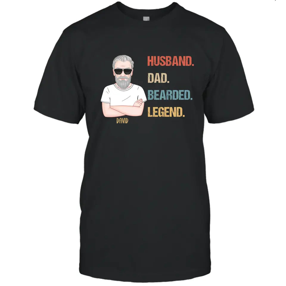 Husband Dad Bearded Legend - Personalized Dark Color T-Shirt and Hoodie - Gift For Birthday, Christmas, Father's Day