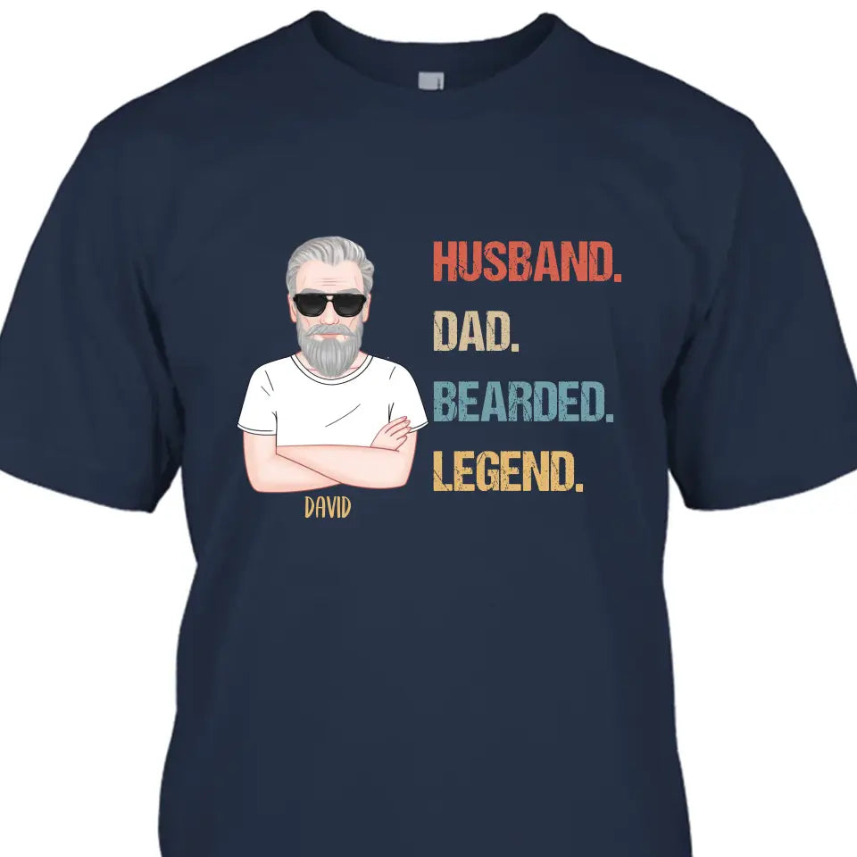 Husband Dad Bearded Legend - Personalized Dark Color T-Shirt and Hoodie - Gift For Birthday, Christmas, Father's Day