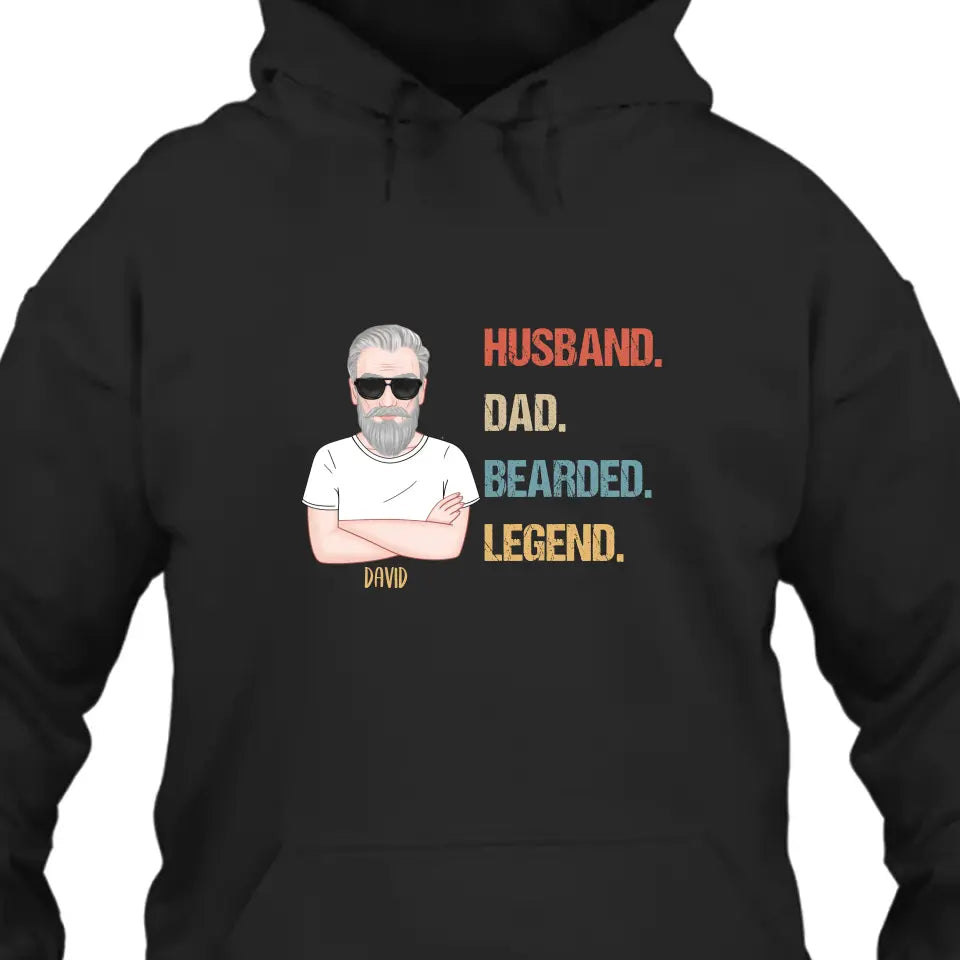 Husband Dad Bearded Legend - Personalized Dark Color T-Shirt and Hoodie - Gift For Birthday, Christmas, Father's Day