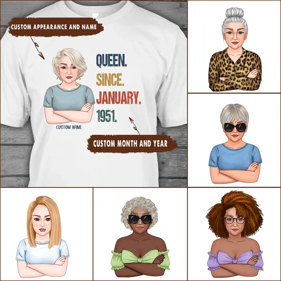 Personalized Birthday Month and Year - Queen Since, Queen Was Born In - Personalized Light Color T-Shirt and Hoodie - Gift For Birthday