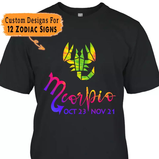 (50% OFF) - 12 Colorful Zodiac Signs - Personalized T-Shirt and Hoodie - Birthday Gift - Gift For Horoscope Lover, Zodiac Sign Lover