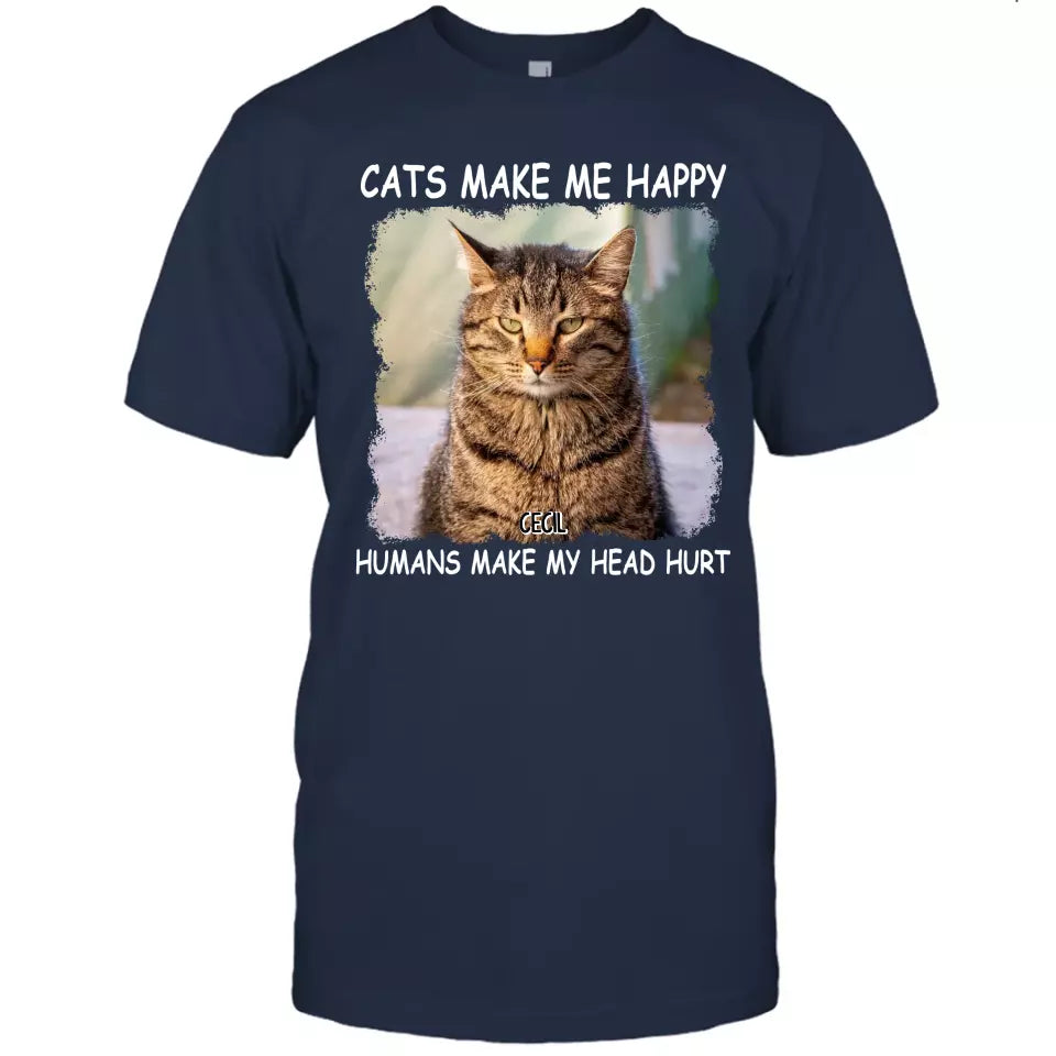 (50% OFF) - Cats Make Me Happy - Personalized T-Shirt and Hoodie - Gift for Cat Lovers - Gift for Mother's Day, Father's Day, Christmas