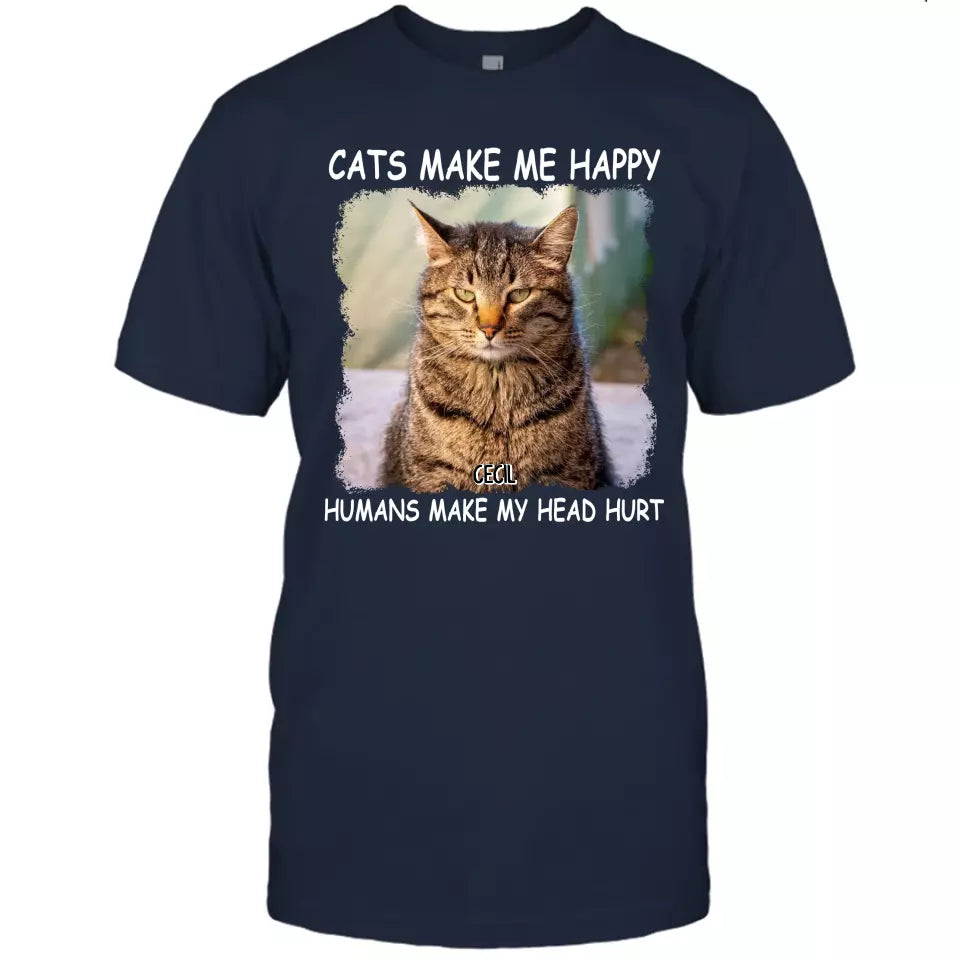 (50% OFF) - Cats Make Me Happy - Personalized T-Shirt and Hoodie - Gift for Cat Lovers - Gift for Mother's Day, Father's Day, Christmas