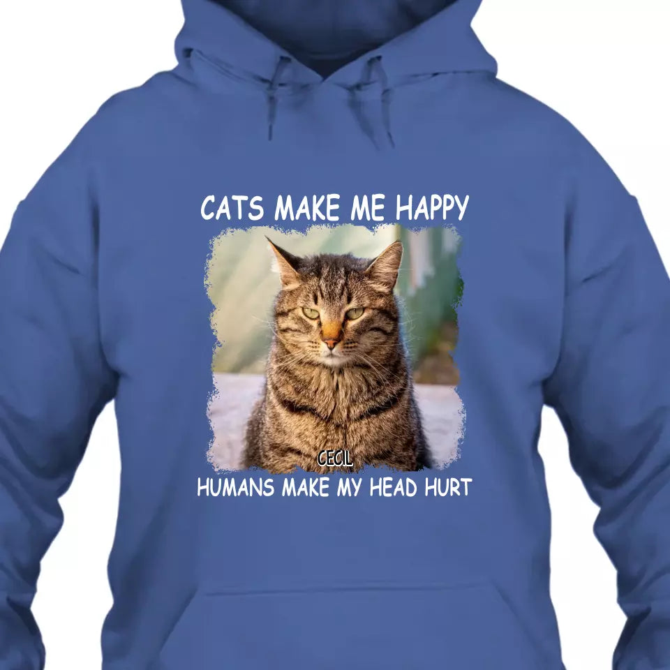 (50% OFF) - Cats Make Me Happy - Personalized T-Shirt and Hoodie - Gift for Cat Lovers - Gift for Mother's Day, Father's Day, Christmas