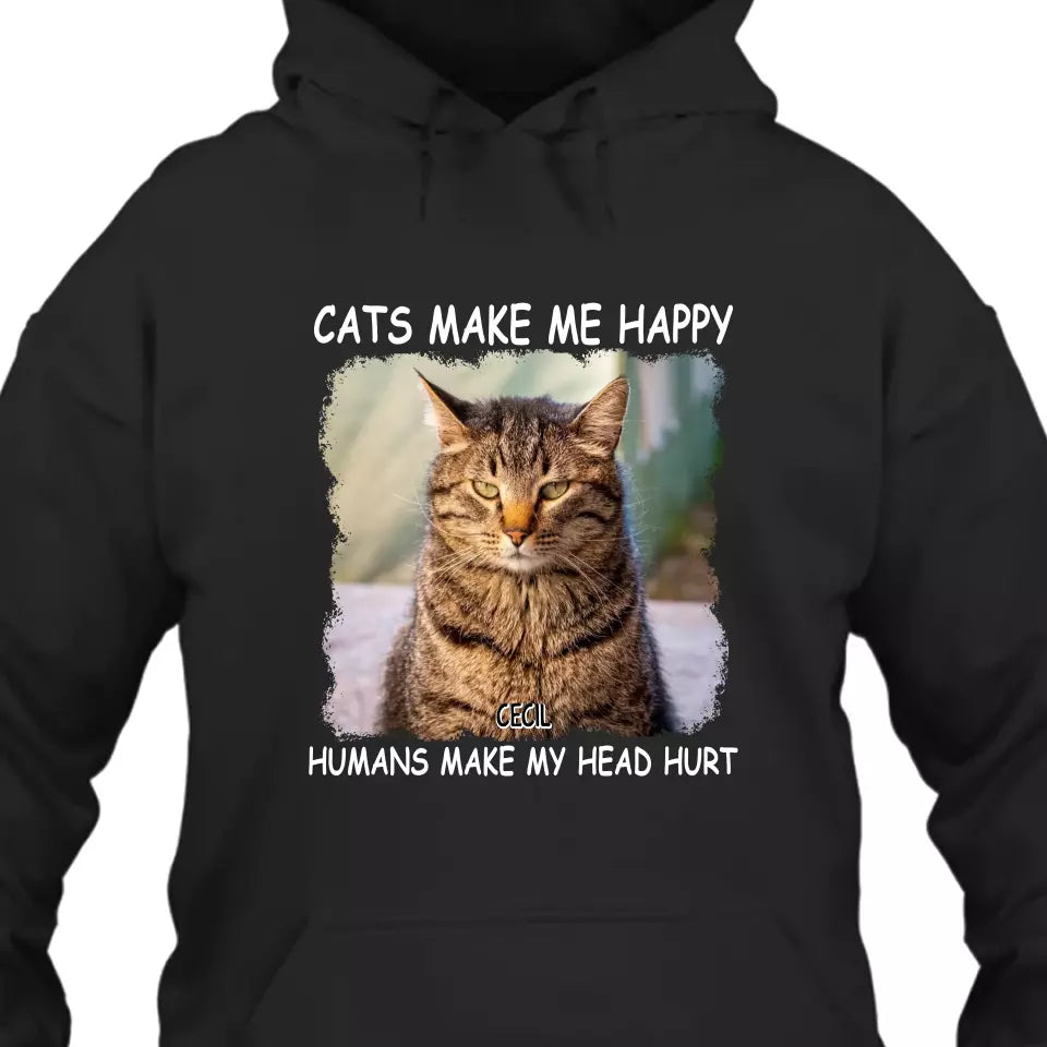 (50% OFF) - Cats Make Me Happy - Personalized T-Shirt and Hoodie - Gift for Cat Lovers - Gift for Mother's Day, Father's Day, Christmas