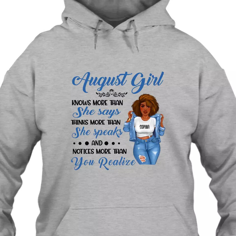 (20% OFF) - Personalized 12 Birth Month Girl - Knows More Than She Says - T-Shirt and Hoodie - Funny Gift For Birthday