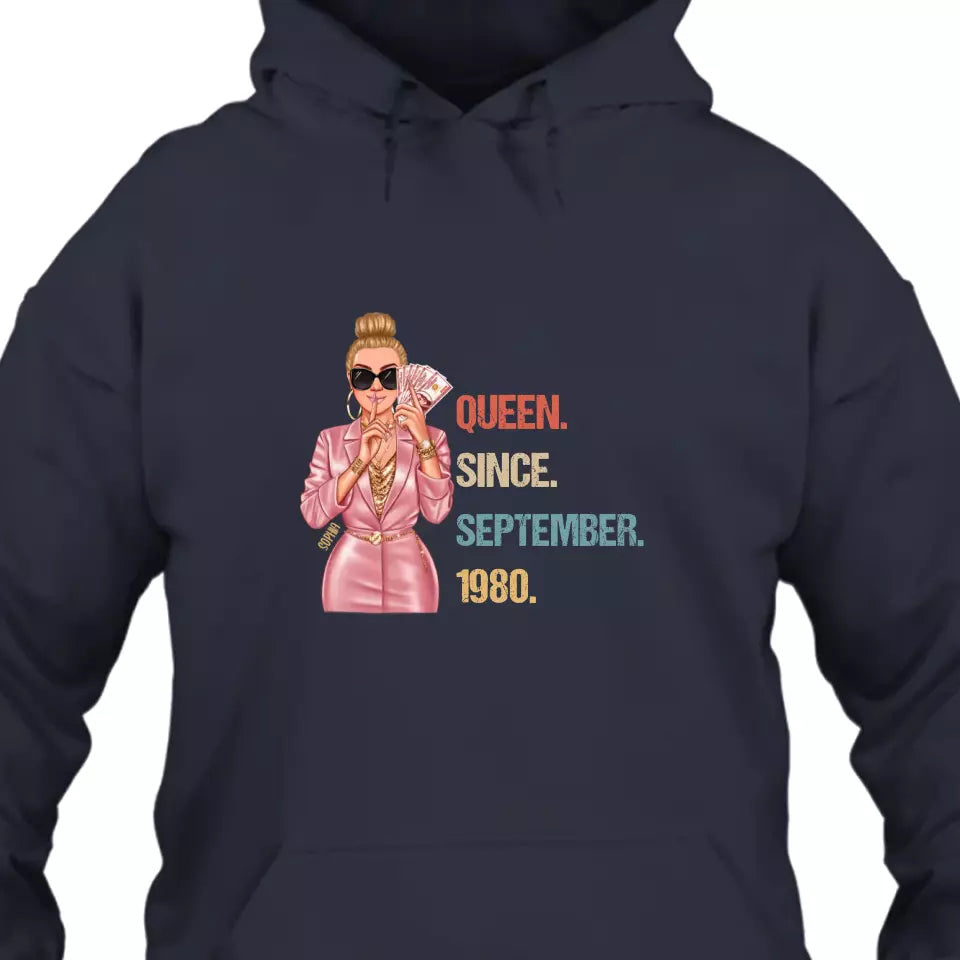 (40% OFF) - Custom Birthday Queen  - Queen Since - Personalized T-Shirt and Hoodie - Gift For Birthday