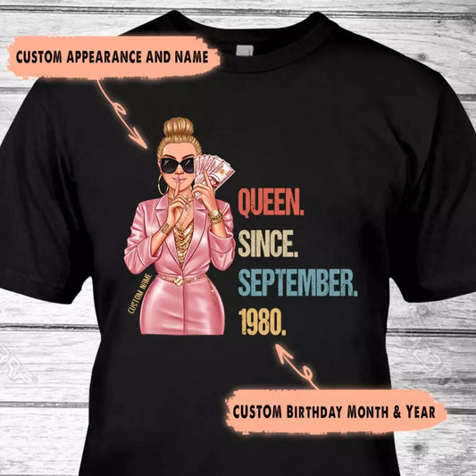 (40% OFF) - Custom Birthday Queen  - Queen Since - Personalized T-Shirt and Hoodie - Gift For Birthday