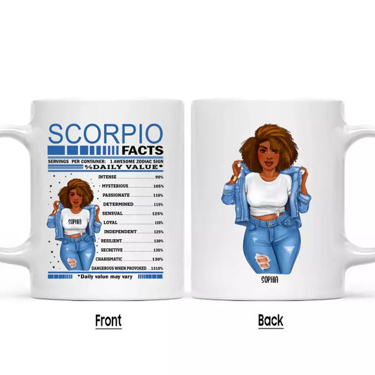 (40% OFF) - Zodiac Facts with Denim Girl - Custom 12 Zodiac Signs Mug - Gift For Birthday