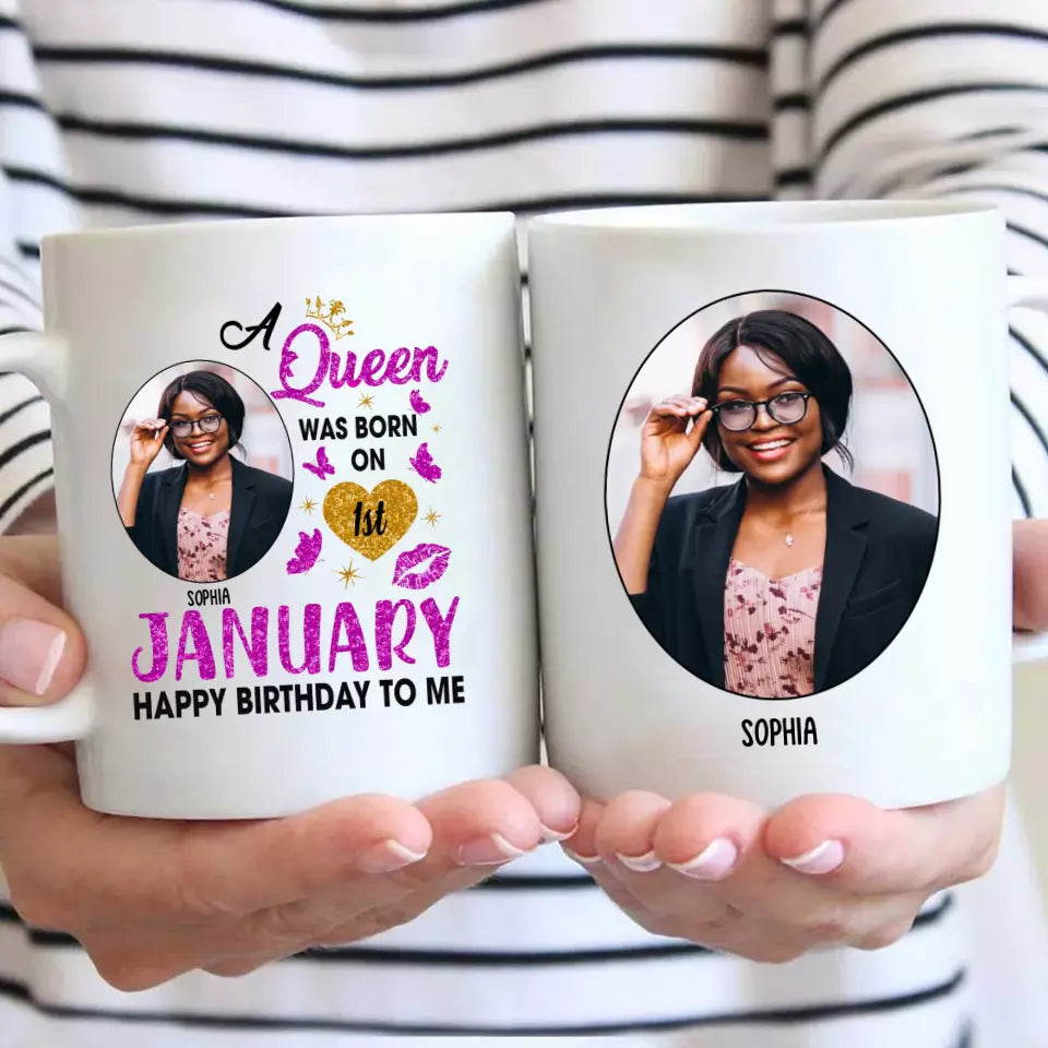 (30% OFF) - Queen Was Born In - Custom Photo and Birth Months Mug - Gift For Birthday