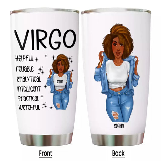 (30% OFF) - Personalized 12 Zodiac Signs - Denim Girl - Custom Tumbler - Gift For Birthday