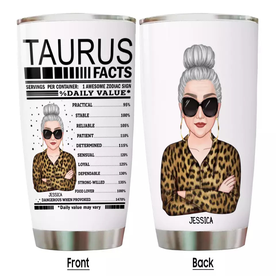 (30% OFF) - Zodiac Facts with Custom Woman Portrait - Custom 12 Zodiac Signs Tumbler - Gift For Birthday