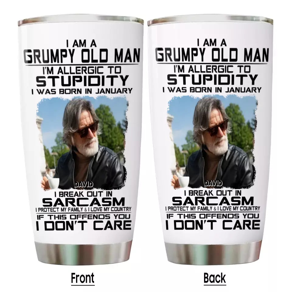 (35% OFF) - Custom Photo and 12 Birth Month Man Tumbler - Grumpy Old Man - Gift For Birthday