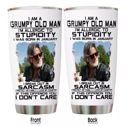 (35% OFF) - Custom Photo and 12 Birth Month Man Tumbler - Grumpy Old Man - Gift For Birthday