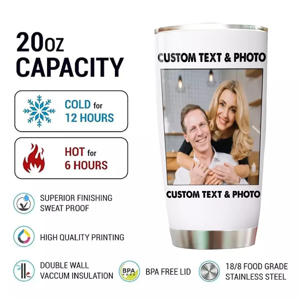 (30% OFF) - Custom Photo and Text -  Light Color Tumbler – Perfect Gift for Anybody - For Any Occasion, Anniversary or Special Event